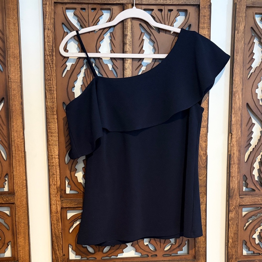 Banana Republic Navy Ruffled One-Shoulder Blouse